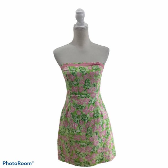 Lily Pulitzer Tiger Cloud Dress Sz 4 Green & Pink - Picture 1 of 5